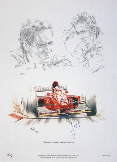 Gerhard Berger - Ferrari 412T1/B 1994, F1 print by Simon Taylor