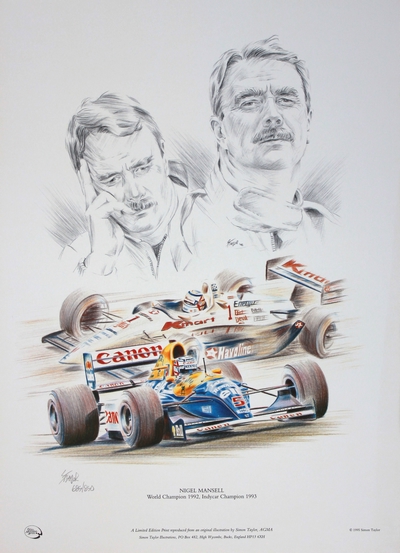 Nigel Mansell - World Champion 1992, Indycar Champion 1993, F1 print by Simon Taylor