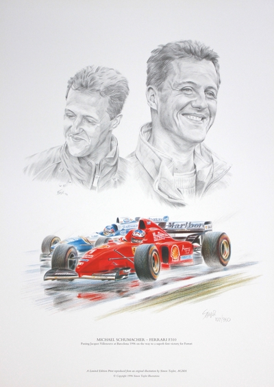 Michael Schumacher, Ferrari F310 1996, F1 print by Simon Taylor
