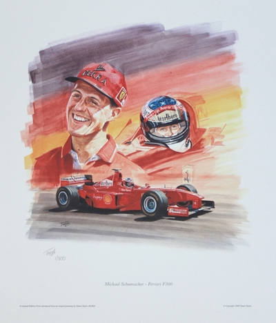 Michael Schumacher, Ferrari F300 1998, F1 print by Simon Taylor