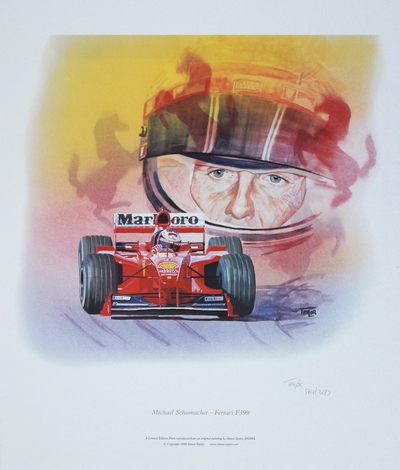 Michael Schumacher, Ferrari F399 1999, F1 print by Simon Taylor