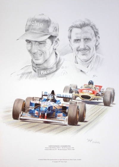 Gentleman Champions - Graham and Damon Hill F1 print by Simon Taylor