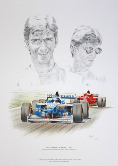 Damon Hill - Williams FW18, Imola, F1 print by Simon Taylor