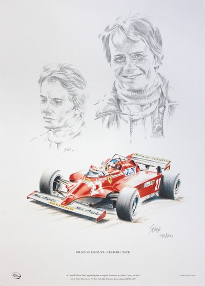 Gilles Villeneuve - Ferrari 126CK, F1 print by Simon Taylor